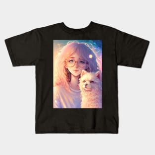 Anime girl and her cute Puppy Kids T-Shirt